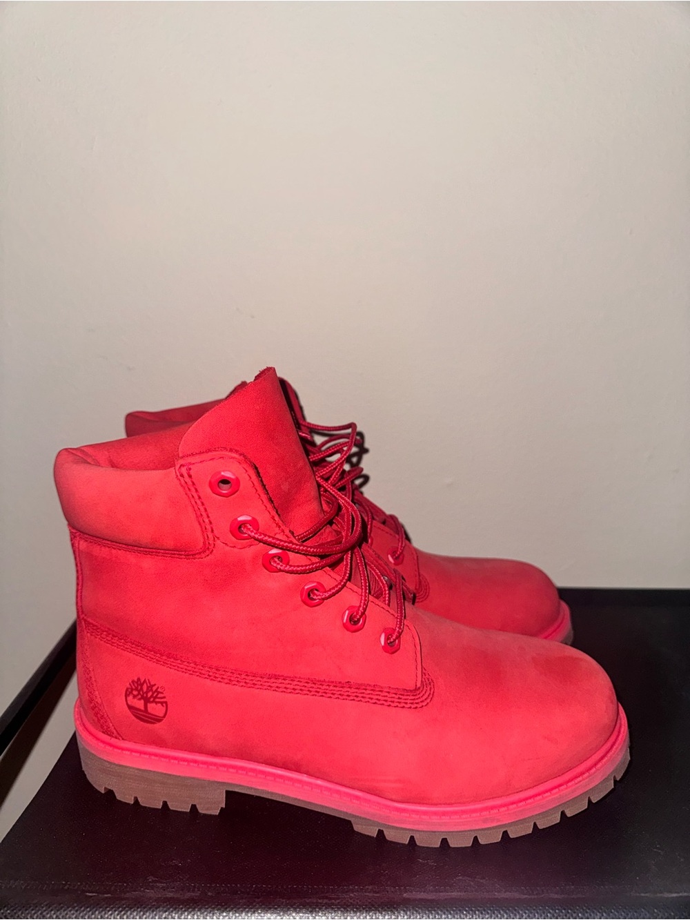 Timberland Red Suede Work Boot with Orange Interior